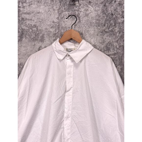Planet Lauren G Top OS One Size Womens White Asymmetrical Collar Oversize Shirt - Picture 2 of 8